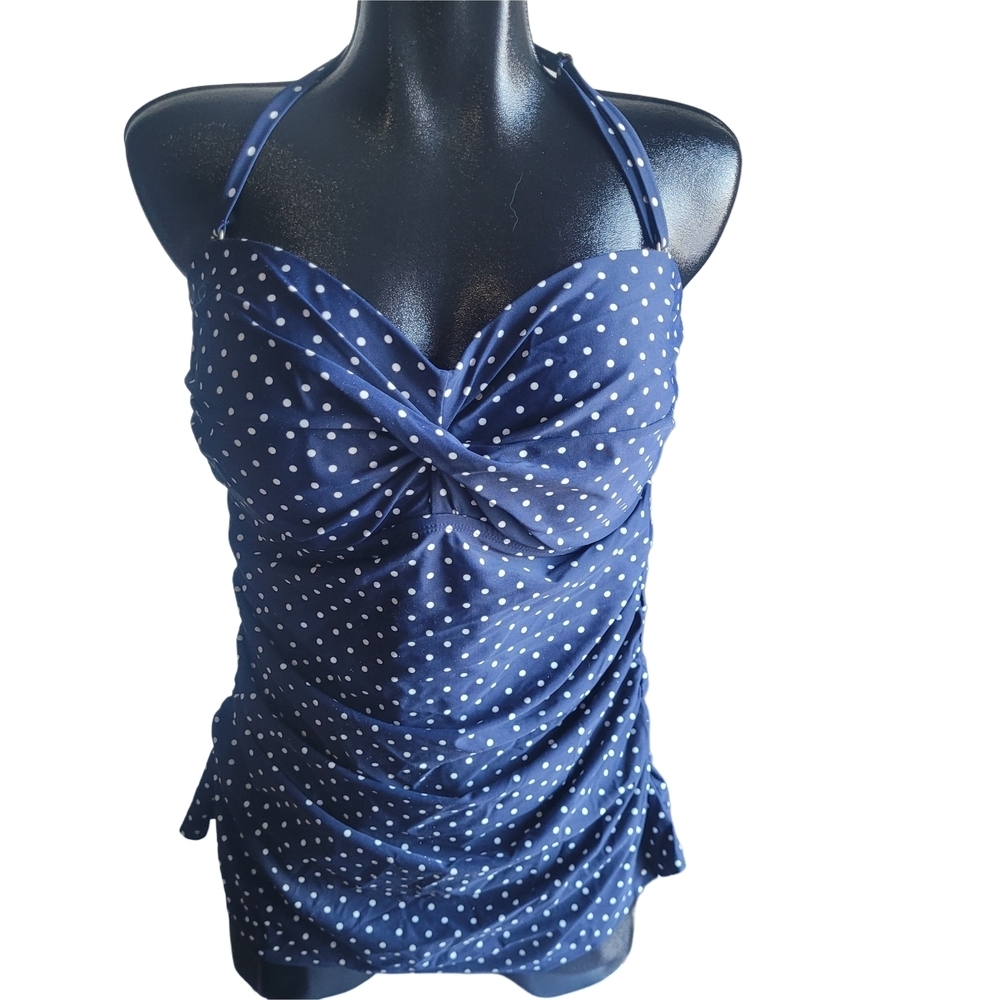 Merona Navy Polka Dot Halter One Piece Swimsuit NWOT Size XL